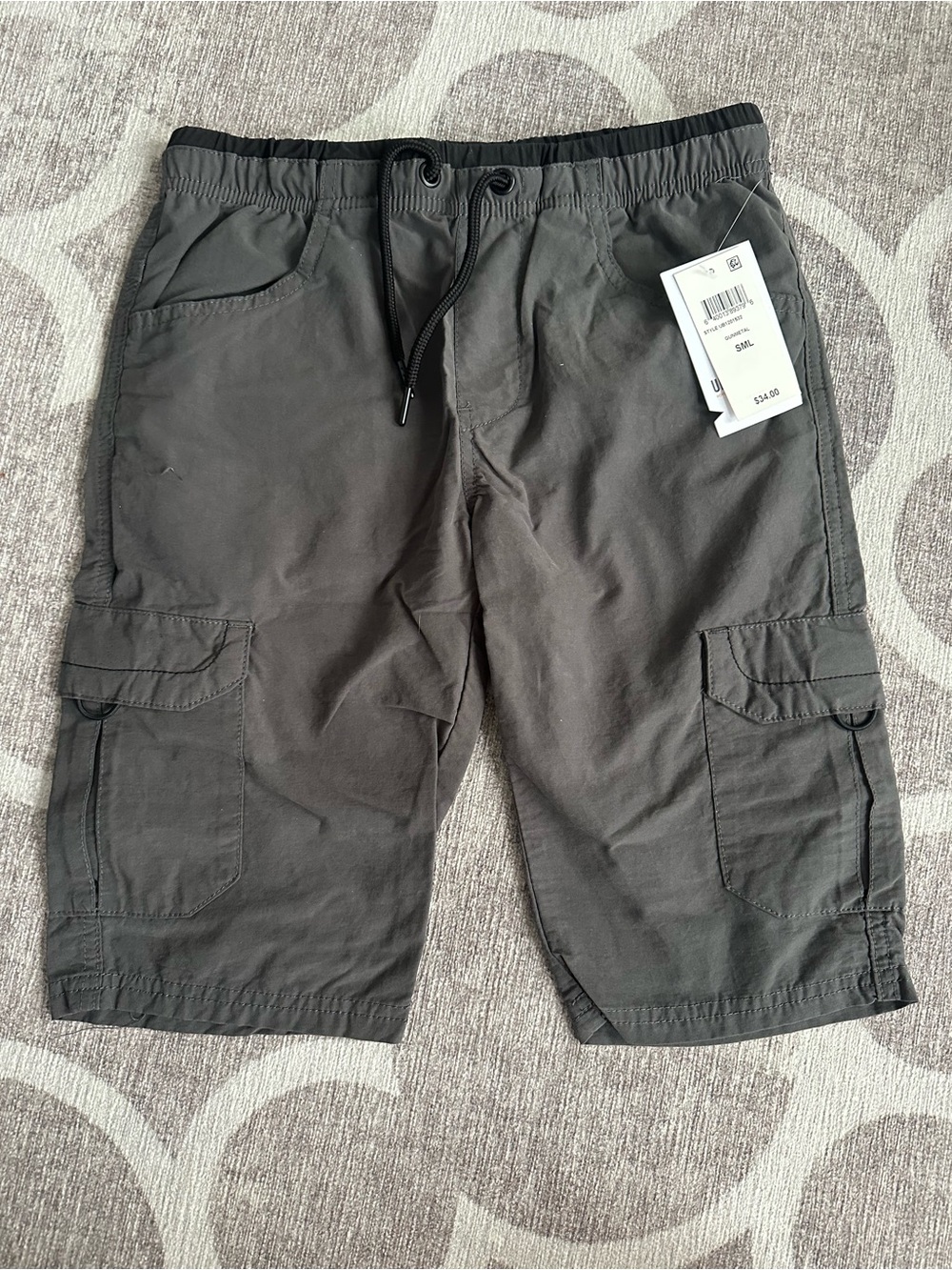 Boys Cargo Shorts - Dark Gray Drawstring Waist